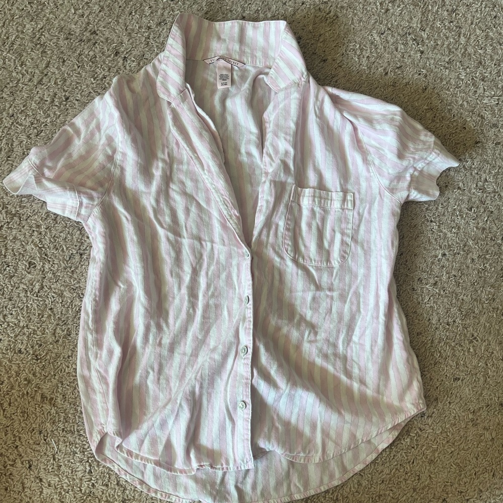 Victoria's Secret Pink and White Sparkle Striped Shirt